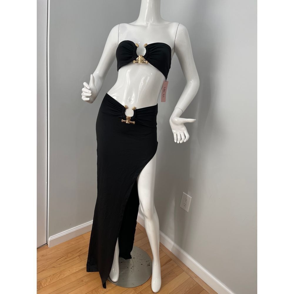 Micas U-ring Crop Tube Top And Asymmetric Slit Skirt Set black size S‎ - Picture 5 of 14